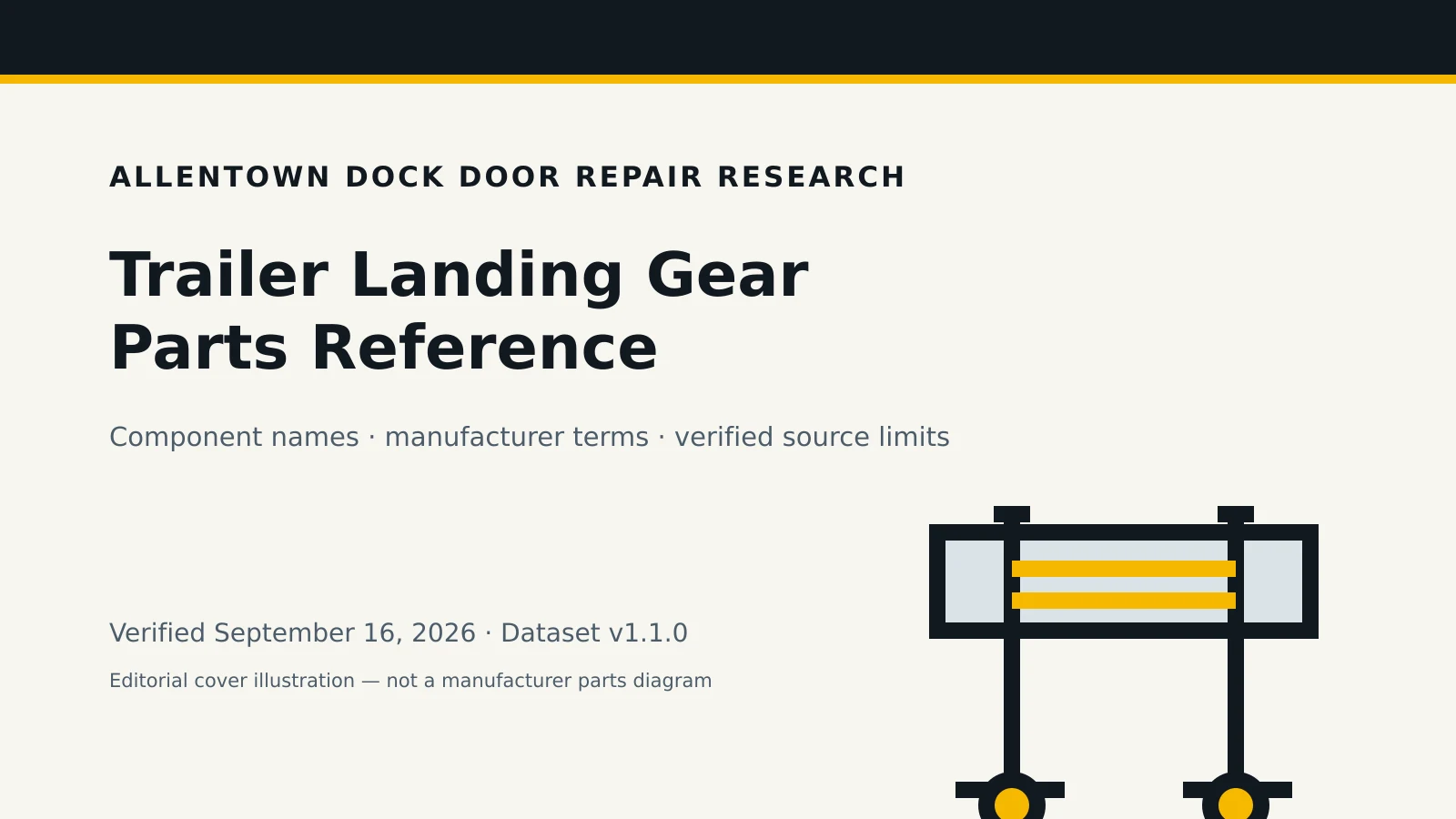 Editorial illustration of trailer landing gear components; not a universal manufacturer parts diagram